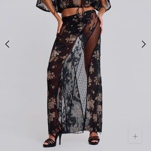 Jaded London Black Floral Maxi Skirt